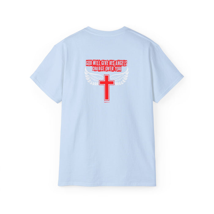 God Will Give His Angels Charge Over You Men’s Unisex Ultra Cotton Tee (Back Design)