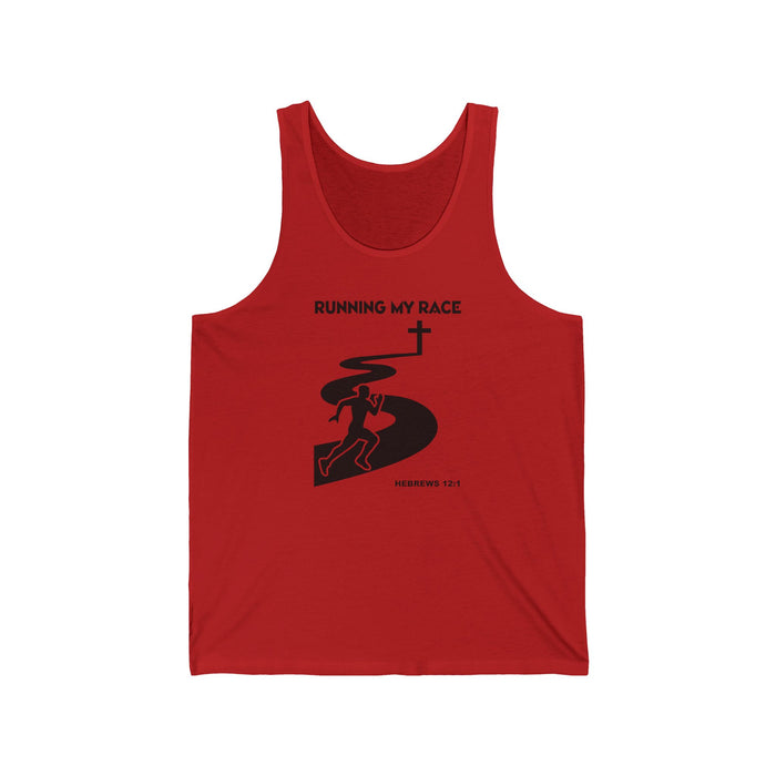 Christian 'Running My Race' Tank Top — Scripture-Inspired Faith & Fitness Shirt