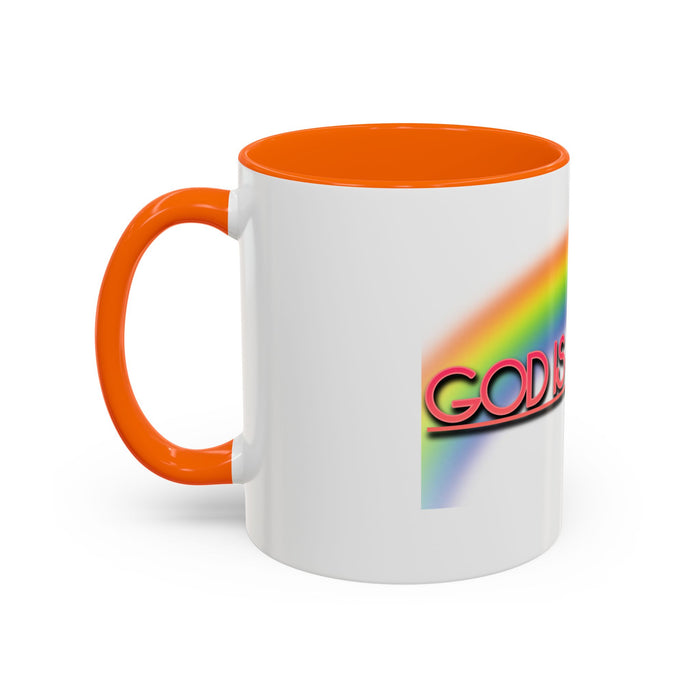 God Is Faithful Rainbow Accent Coffee Mug — Christian Scripture 2 Timothy 2:13
