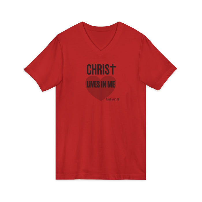Christian V-Neck Tee "Christ Lives In Me" – Faith Heart T-Shirt