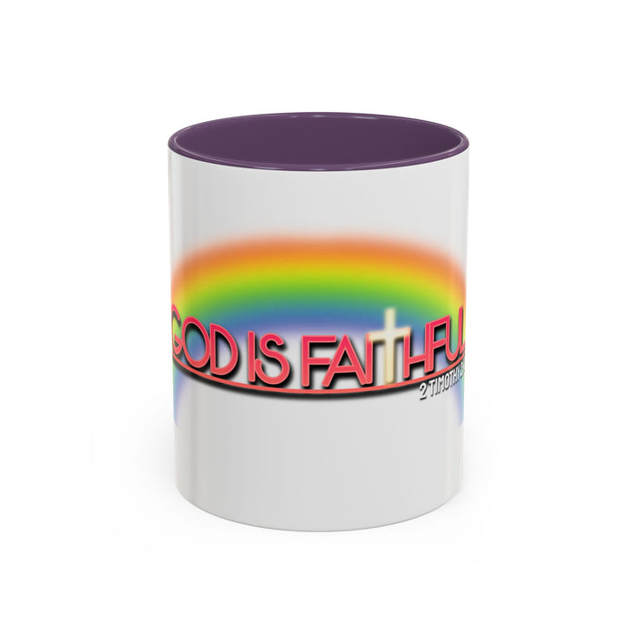 God Is Faithful Rainbow Accent Coffee Mug — Christian Scripture 2 Timothy 2:13