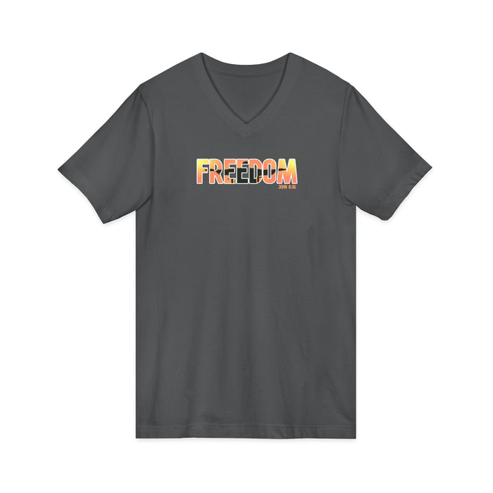 Freedom V-Neck Tee – Sunrise Gradient "FREEDOM" Graphic Shirt