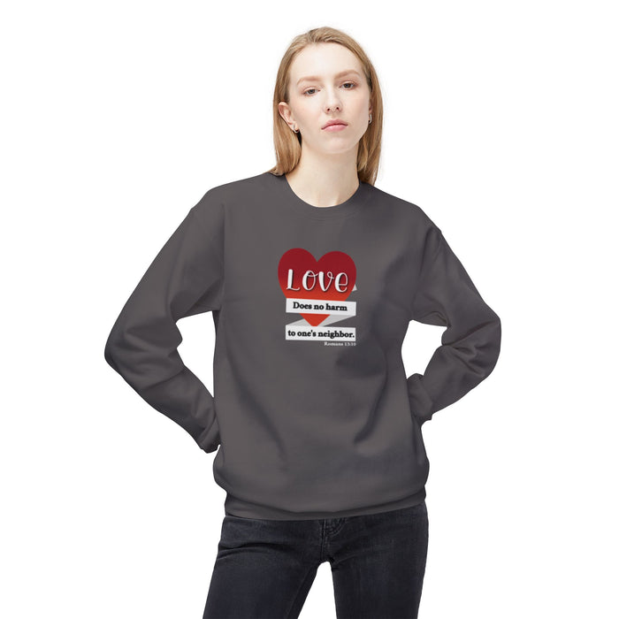 Crewneck Sweatshirt - "Love Does No Harm to One's Neighbor" Heart Design