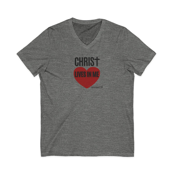 Christian V-Neck Tee "Christ Lives In Me" – Faith Heart T-Shirt