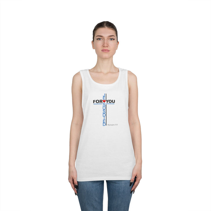 Jesus Died For You Cross Graphic Tank Top — Minimalist Love Typography Sleeveless Shirt
