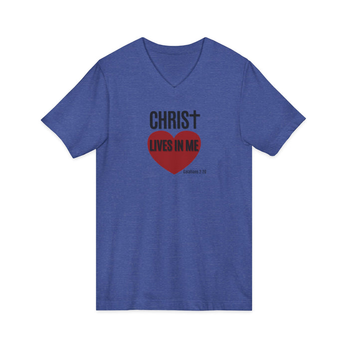 Christian V-Neck Tee "Christ Lives In Me" – Faith Heart T-Shirt