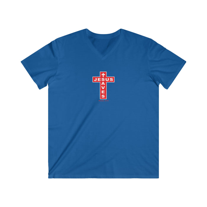 Jesus Saves Men's Fitted V-Neck Short Sleeve Tee