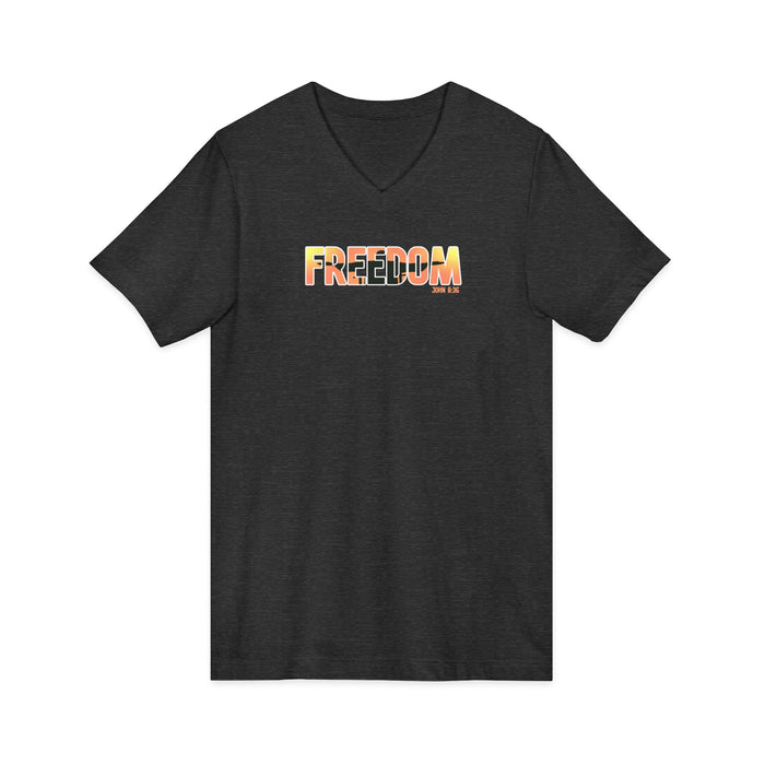 Freedom V-Neck Tee – Sunrise Gradient "FREEDOM" Graphic Shirt
