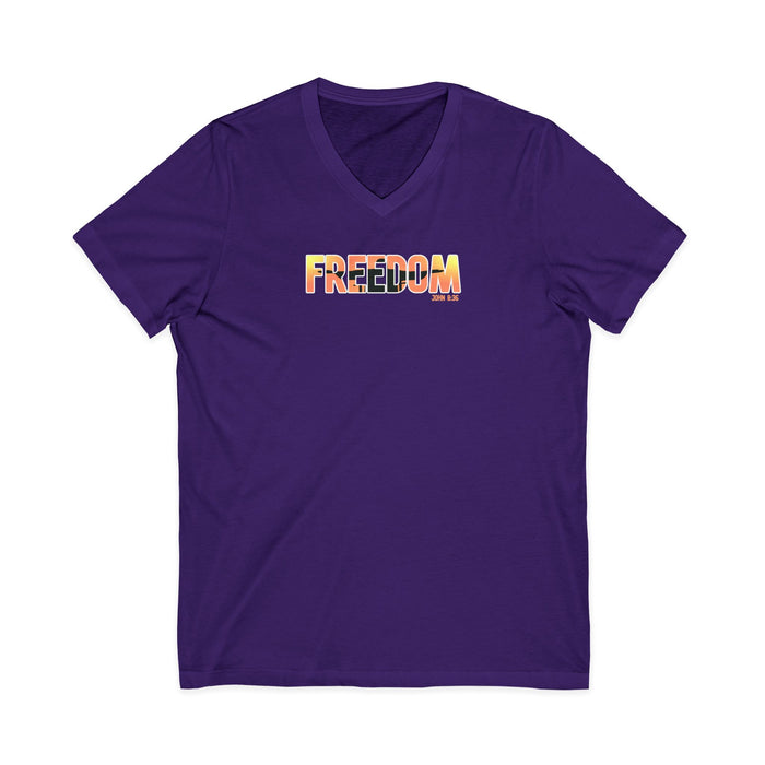 Freedom V-Neck Tee – Sunrise Gradient "FREEDOM" Graphic Shirt