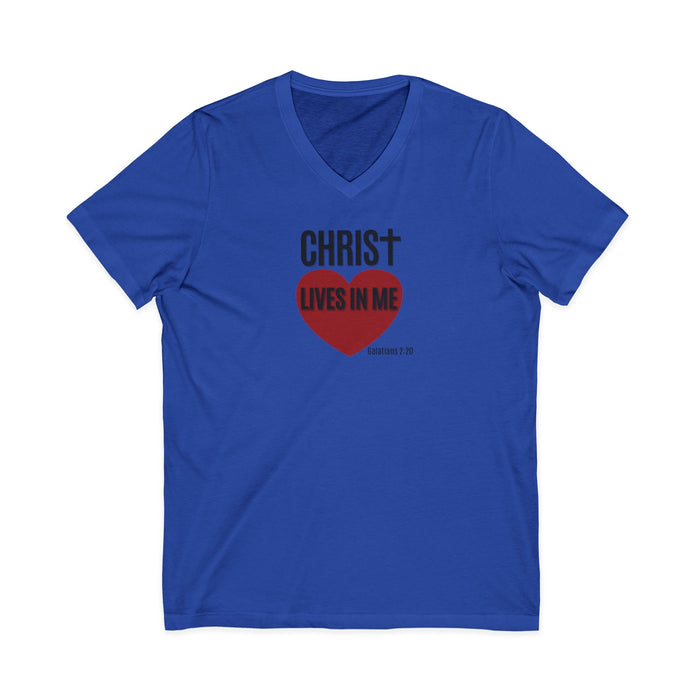 Christian V-Neck Tee "Christ Lives In Me" – Faith Heart T-Shirt
