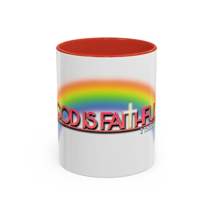 God Is Faithful Rainbow Accent Coffee Mug — Christian Scripture 2 Timothy 2:13