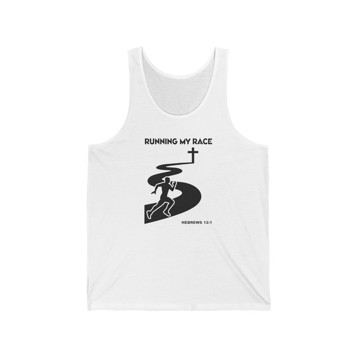 Christian 'Running My Race' Tank Top — Scripture-Inspired Faith & Fitness Shirt