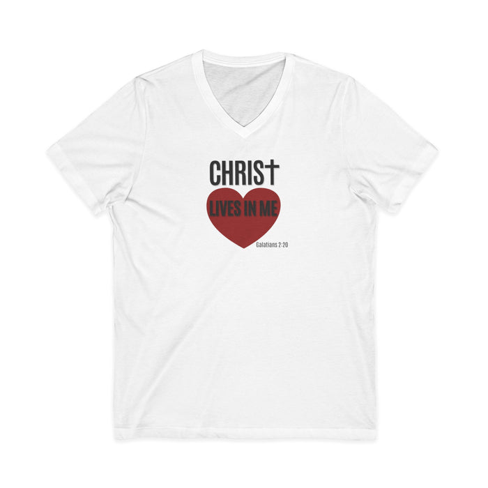 Christian V-Neck Tee "Christ Lives In Me" – Faith Heart T-Shirt