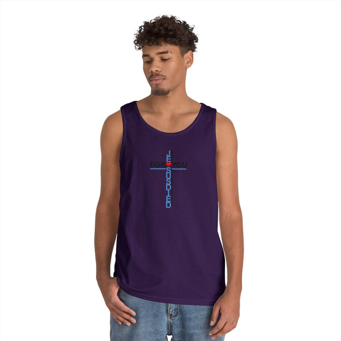 Jesus Died For You Cross Graphic Tank Top — Minimalist Love Typography Sleeveless Shirt