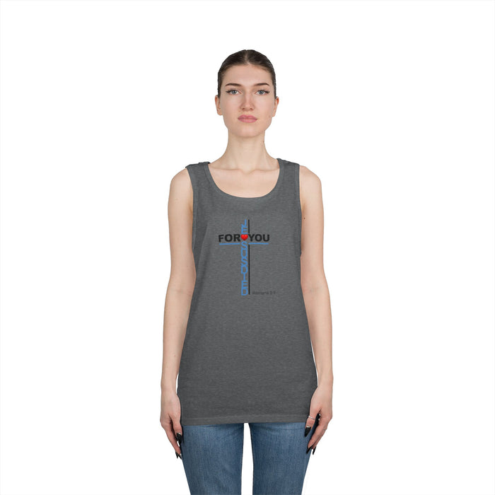 Jesus Died For You Cross Graphic Tank Top — Minimalist Love Typography Sleeveless Shirt
