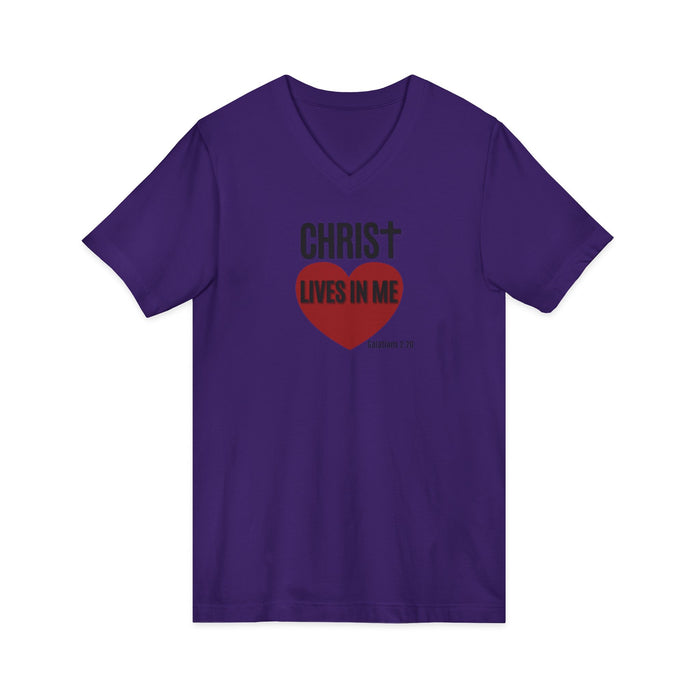 Christian V-Neck Tee "Christ Lives In Me" – Faith Heart T-Shirt