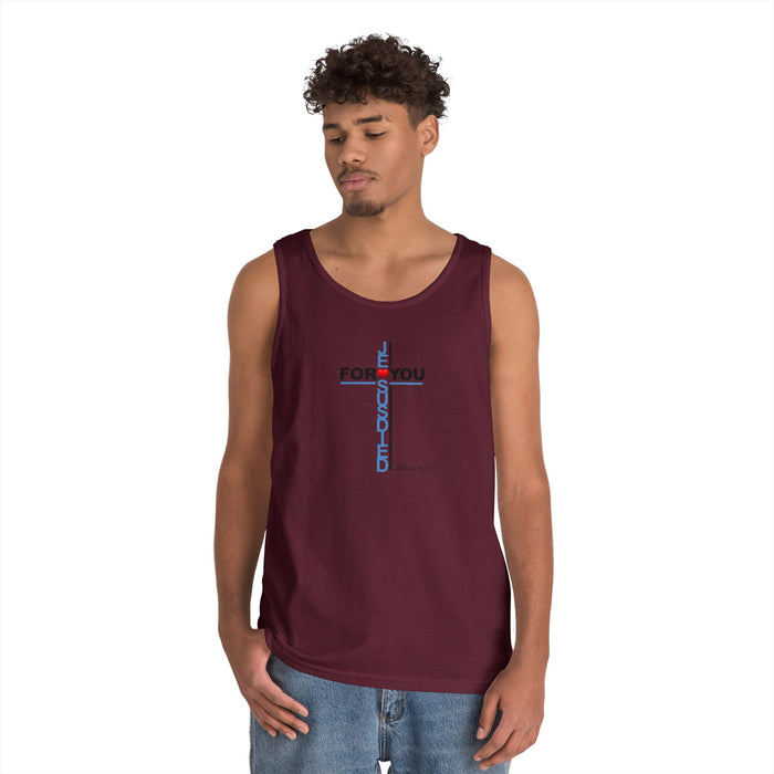 Jesus Died For You Cross Graphic Tank Top — Minimalist Love Typography Sleeveless Shirt