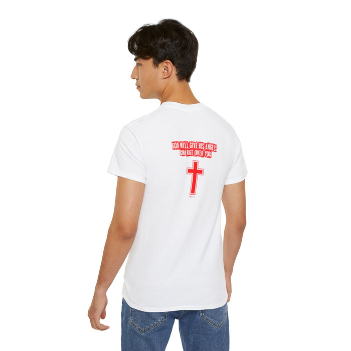 God Will Give His Angels Charge Over You Men’s Unisex Ultra Cotton Tee (Back Design)