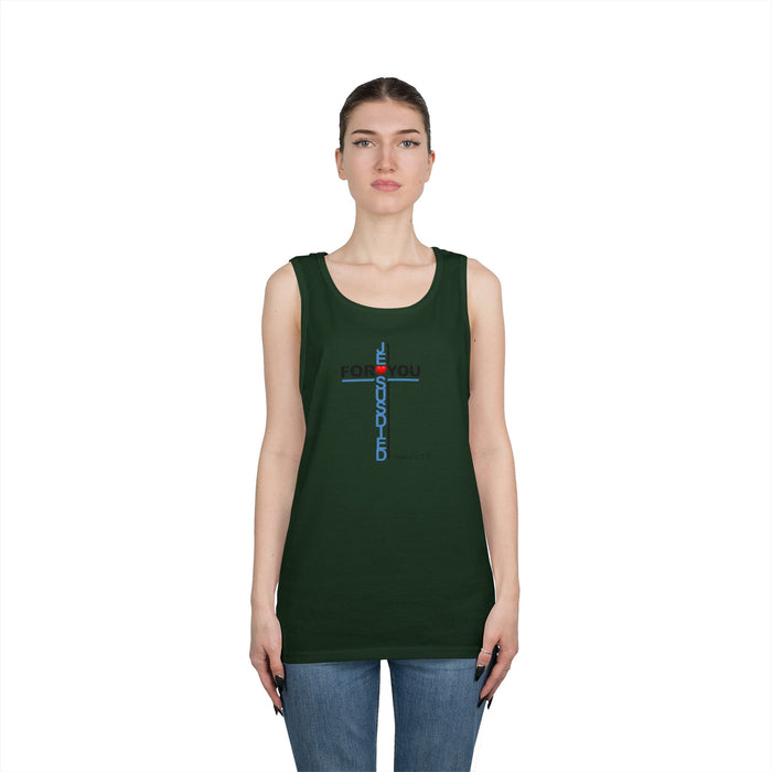 Jesus Died For You Cross Graphic Tank Top — Minimalist Love Typography Sleeveless Shirt