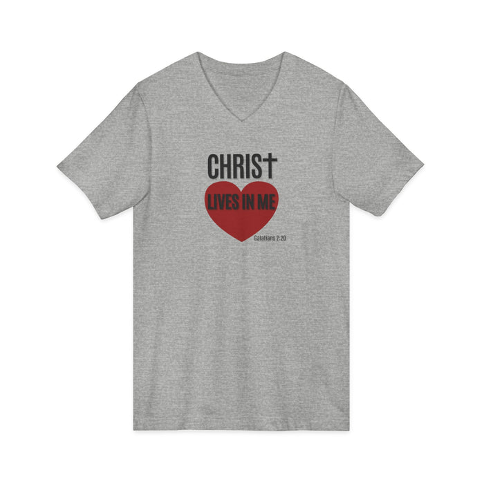 Christian V-Neck Tee "Christ Lives In Me" – Faith Heart T-Shirt