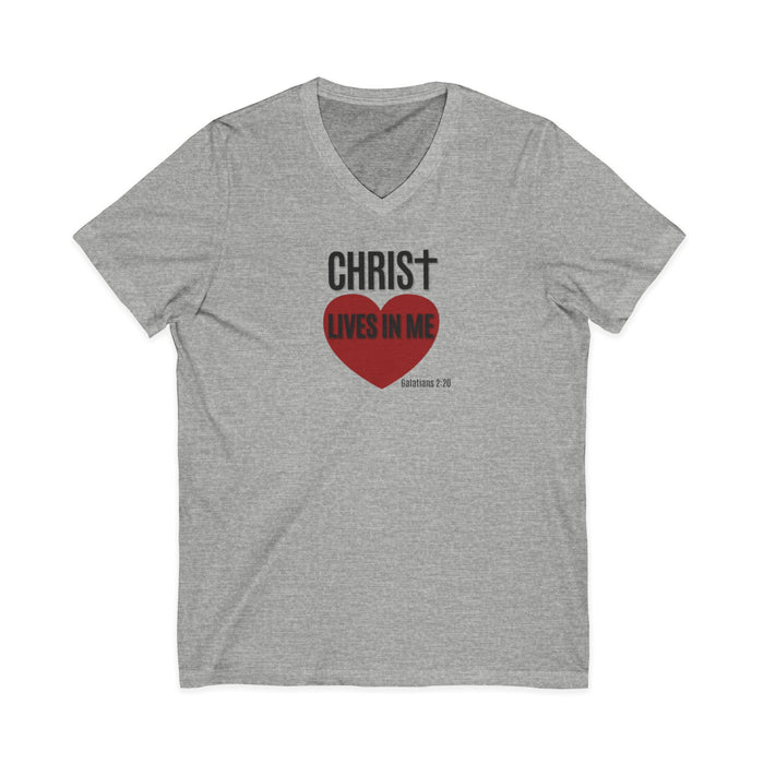 Christian V-Neck Tee "Christ Lives In Me" – Faith Heart T-Shirt