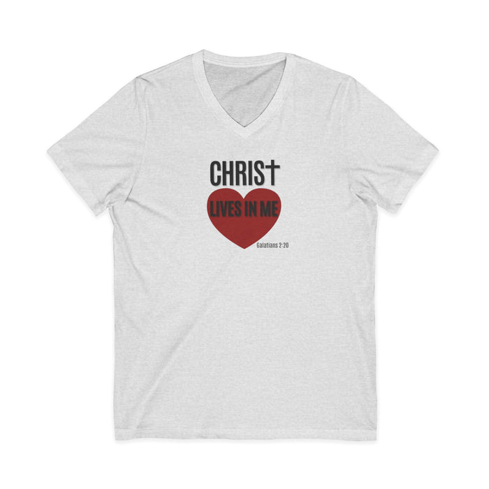 Christian V-Neck Tee "Christ Lives In Me" – Faith Heart T-Shirt