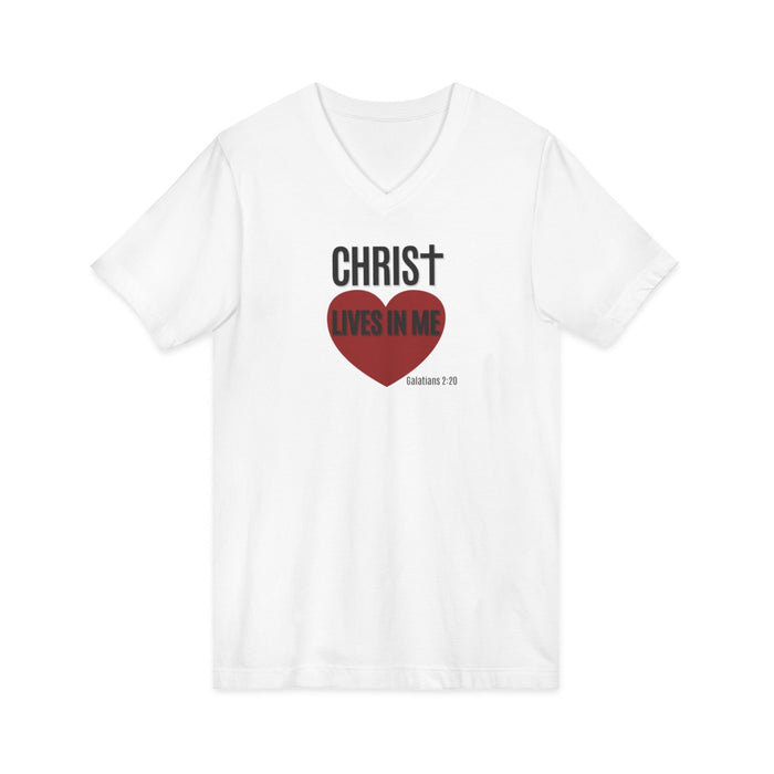 Christian V-Neck Tee "Christ Lives In Me" – Faith Heart T-Shirt