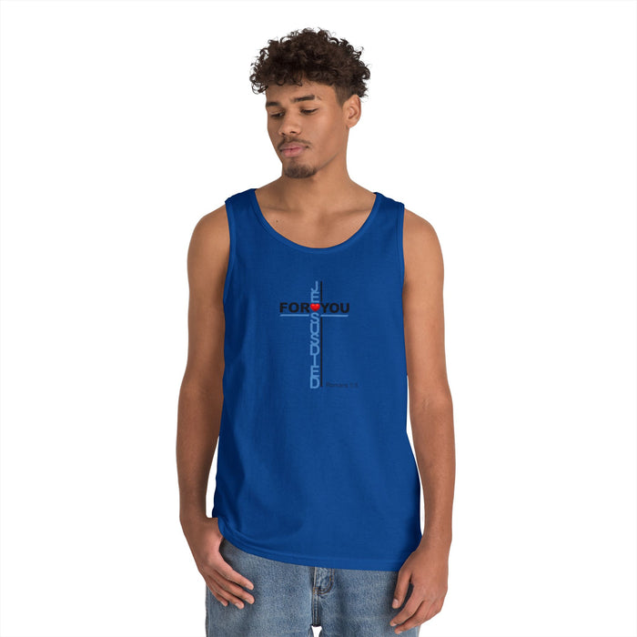 Jesus Died For You Cross Graphic Tank Top — Minimalist Love Typography Sleeveless Shirt