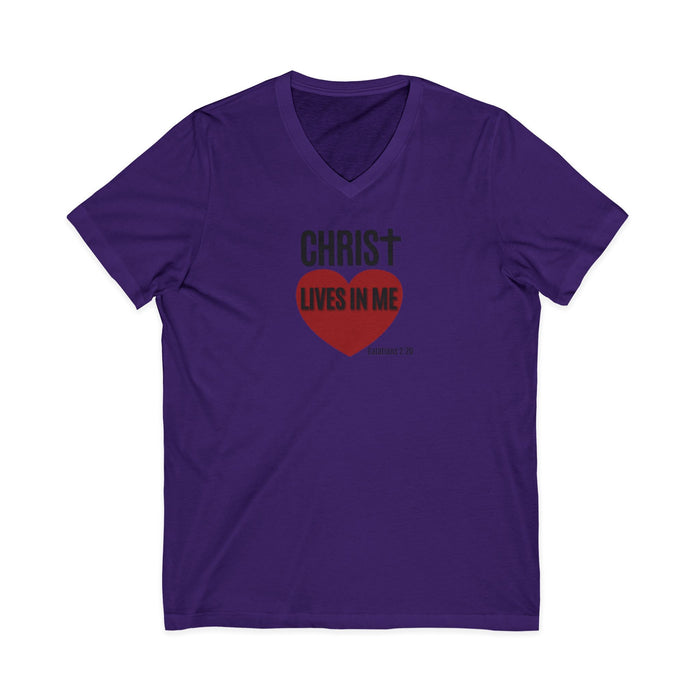 Christian V-Neck Tee "Christ Lives In Me" – Faith Heart T-Shirt