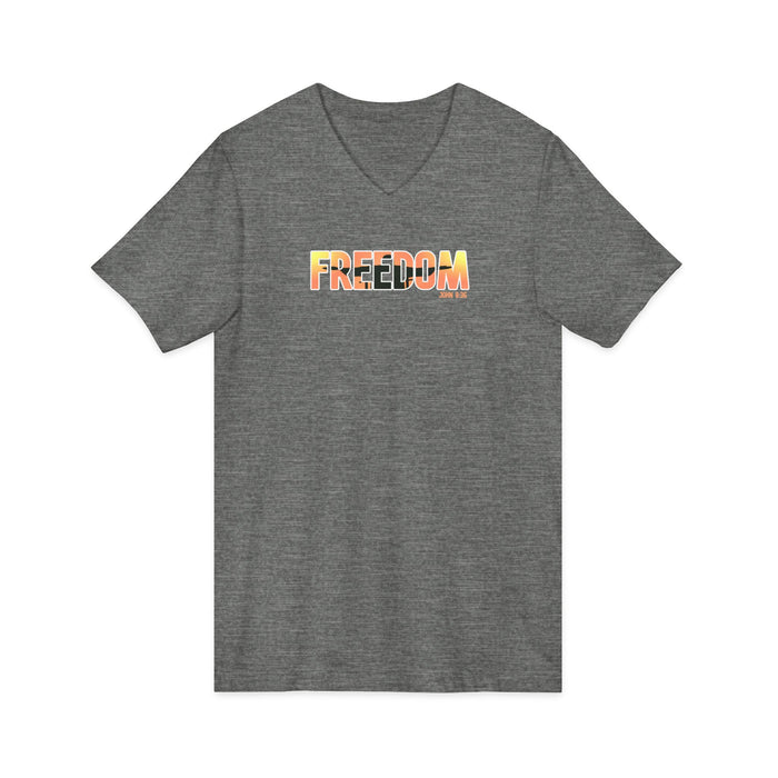 Freedom V-Neck Tee – Sunrise Gradient "FREEDOM" Graphic Shirt