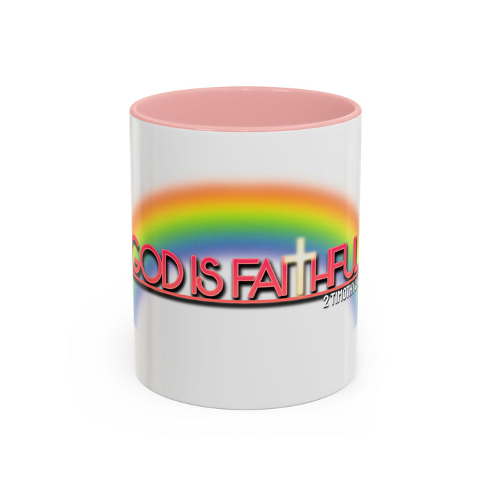 God Is Faithful Rainbow Accent Coffee Mug — Christian Scripture 2 Timothy 2:13