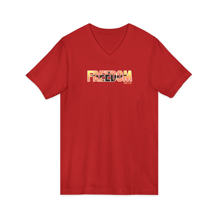 Freedom V-Neck Tee – Sunrise Gradient "FREEDOM" Graphic Shirt