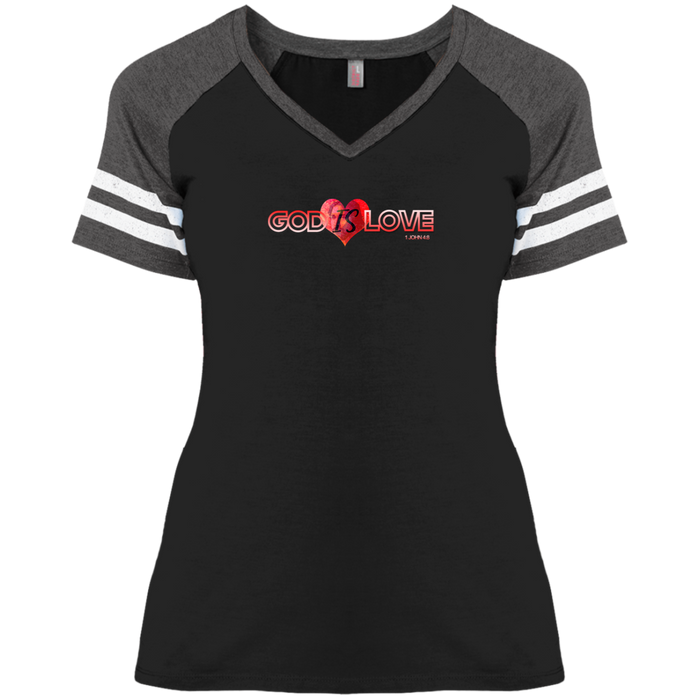 God is Love Ladies Game V-Neck Tee