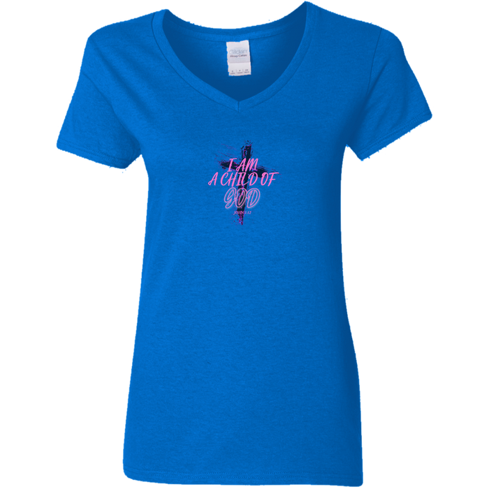 I Am a Child of God Ladies V-Neck Tee Shirt