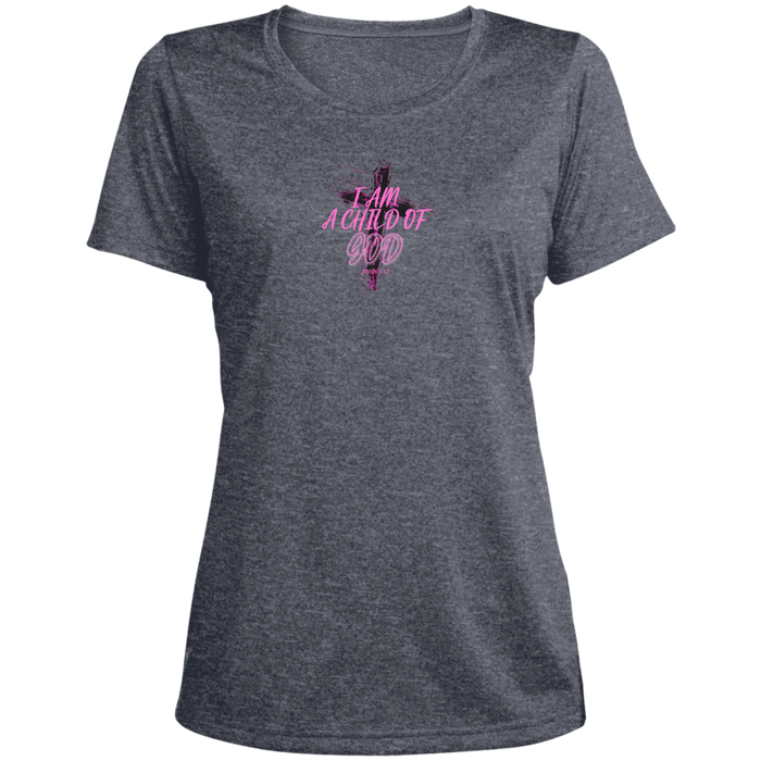 I Am a Child of God Ladies Heather Scoop Neck Performance Tee