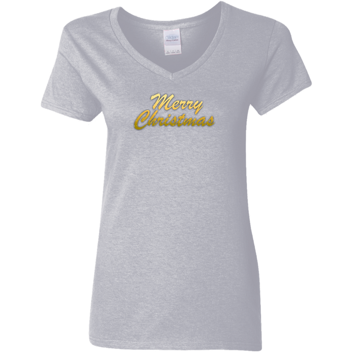 Merry Christmas Ladies V Neck Tee Shirt