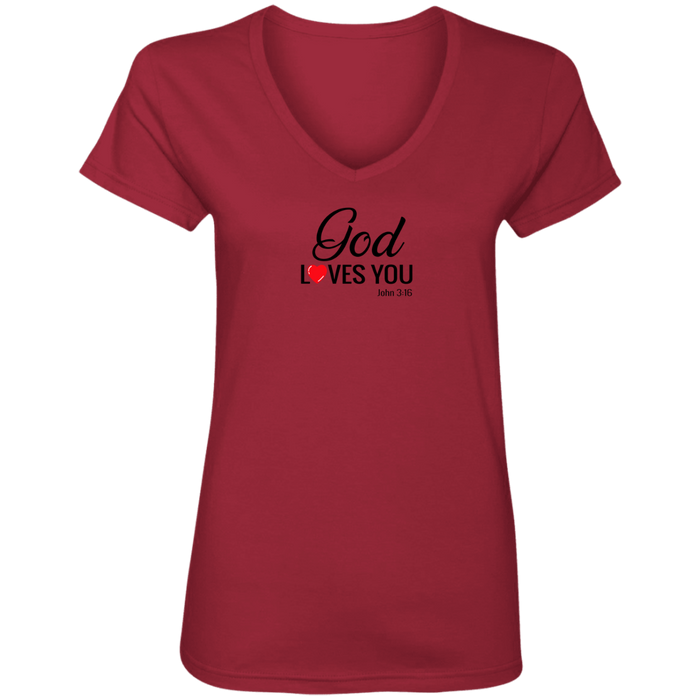 God Loves You Ladies V Neck Tee Shirt