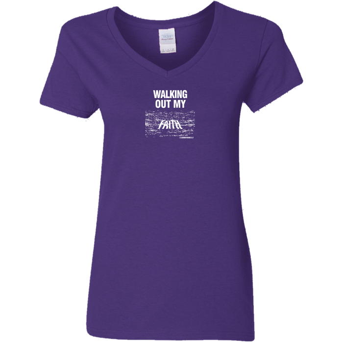 Walking Out My Faith Women V Neck Tee Shirt