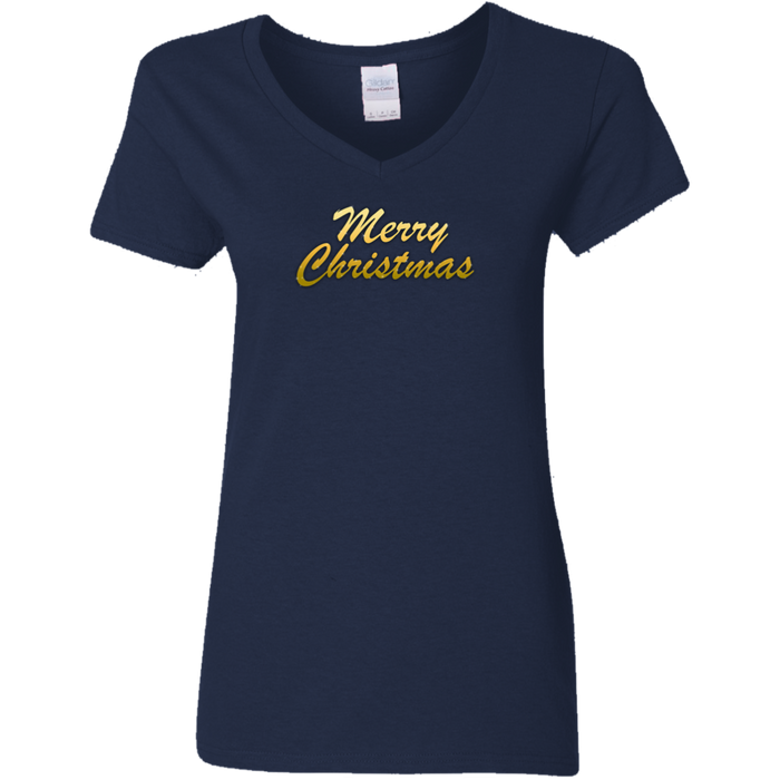 Merry Christmas Ladies V Neck Tee Shirt