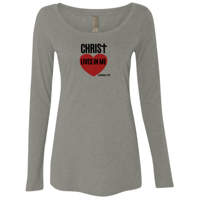 Christ Lives in Me Ladies Triblend Long Sleeve Tee