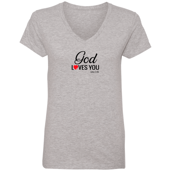 God Loves You Ladies V Neck Tee Shirt