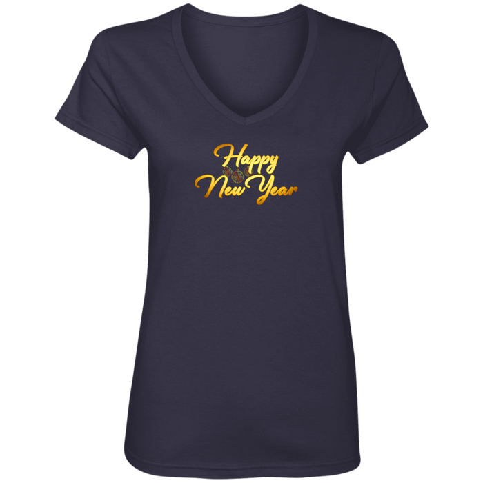 Happy New Year Ladies V Neck Tee Shirt