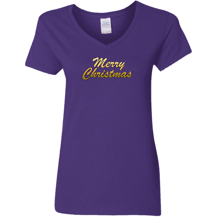 Merry Christmas Ladies V Neck Tee Shirt