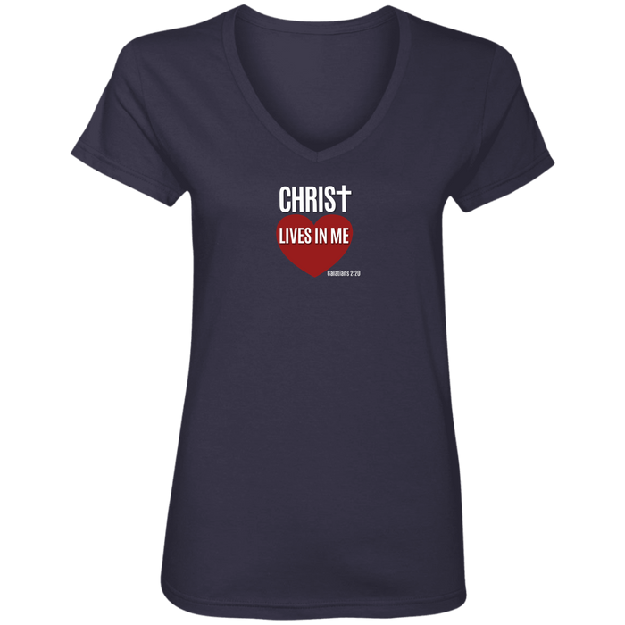 Christ Lives in Me Ladies V Neck Tee Shirt