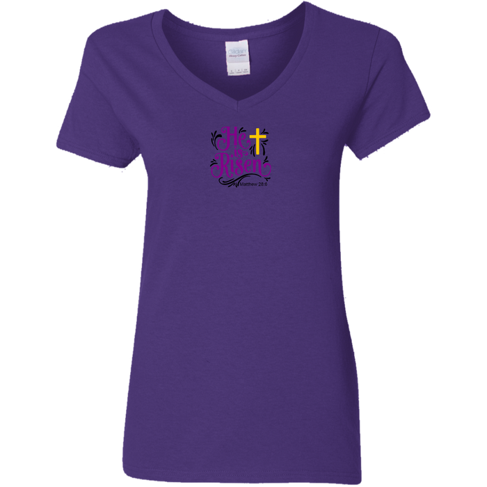 He is Risen Ladies V Neck Tee Shirt