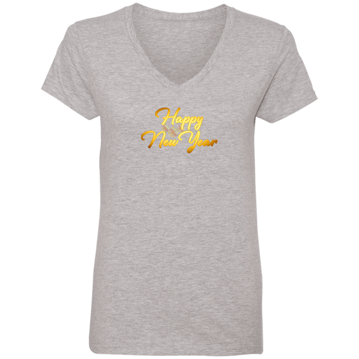 Happy New Year Ladies V Neck Tee Shirt