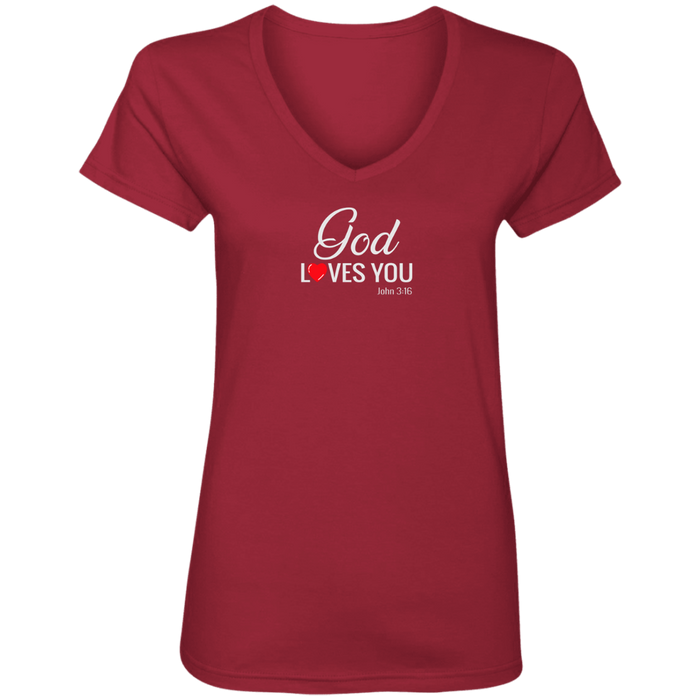 God Loves You Ladies V Neck Tee Shirt