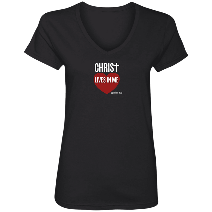 Christ Lives in Me Ladies V Neck Tee Shirt