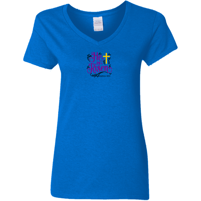 He is Risen Ladies V Neck Tee Shirt