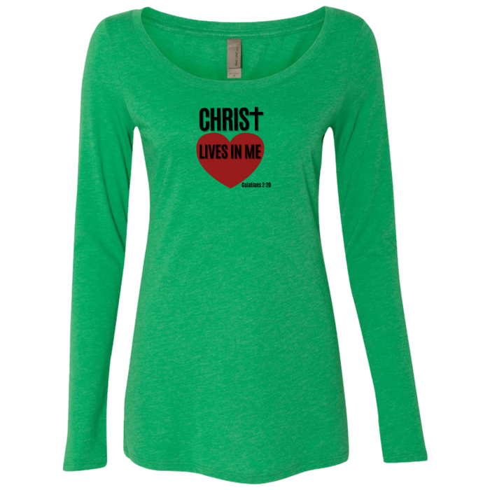 Christ Lives in Me Ladies Triblend Long Sleeve Tee